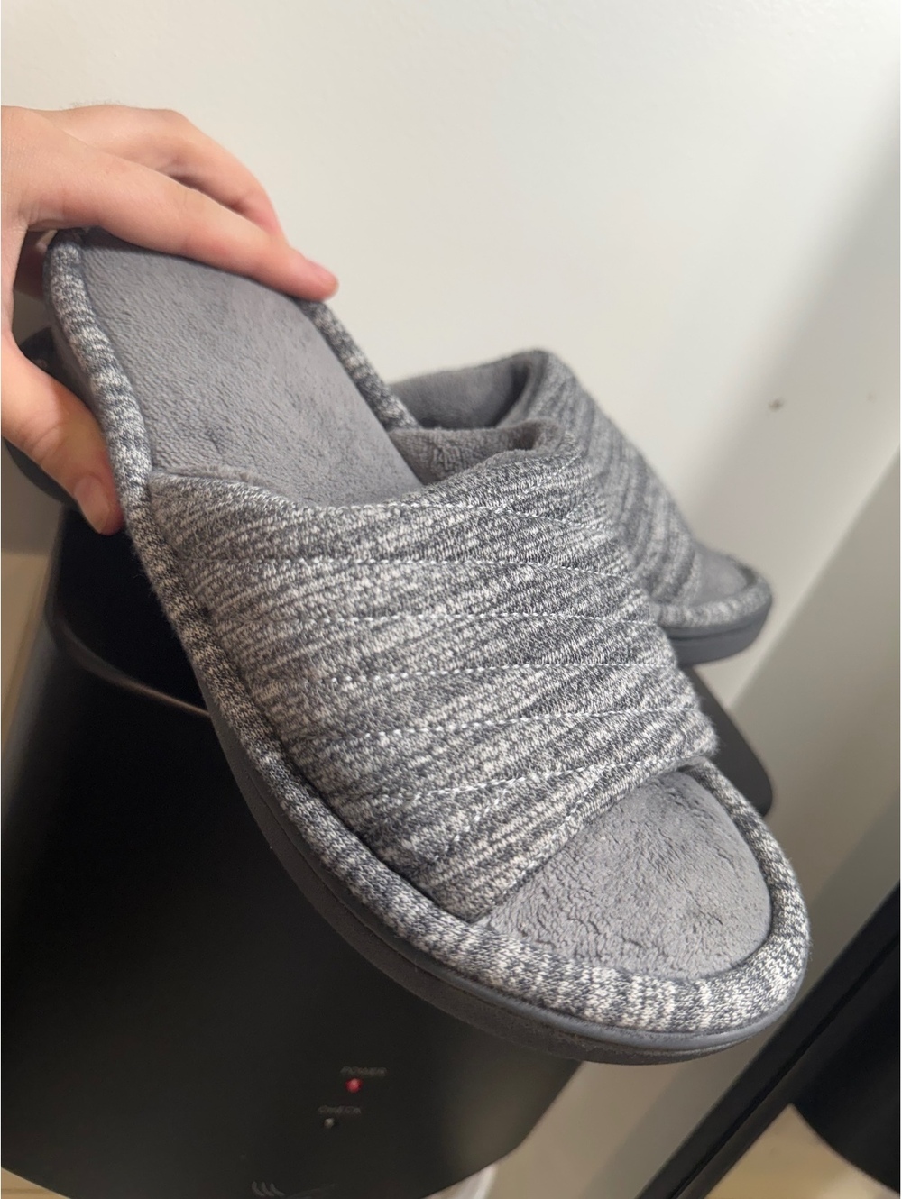 Isotoner Women's Space Knit Andrea Slide Slippers in gray